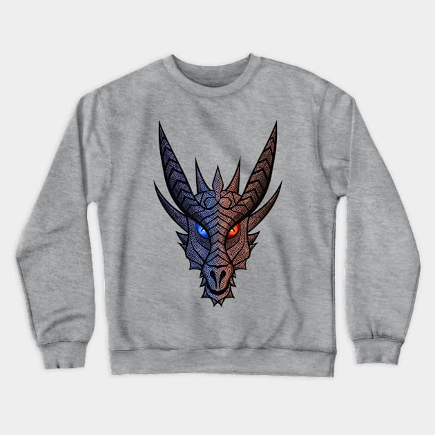 Red and Blue Dragon Face Crewneck Sweatshirt by Teeziner